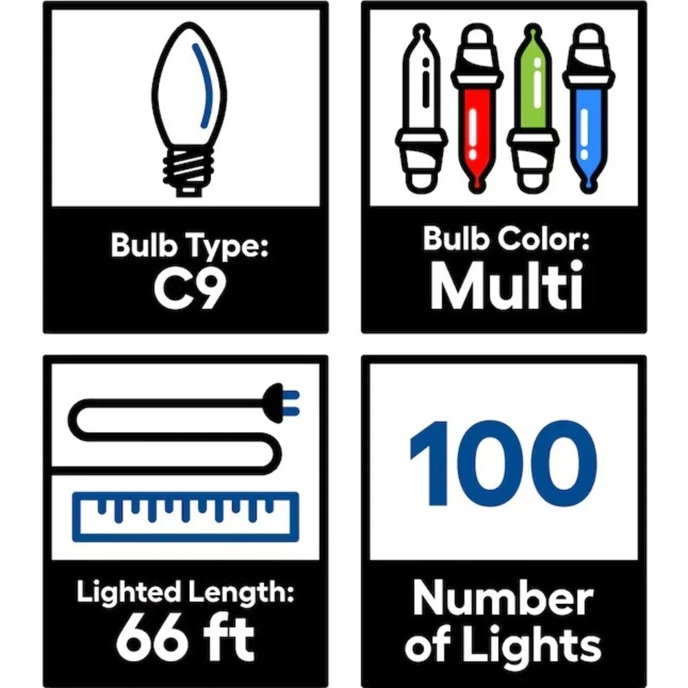 GE Energy Smart 100‎ LED Lights C9 LED Multicolor Christmas Indoor Outdoor 66 Ft